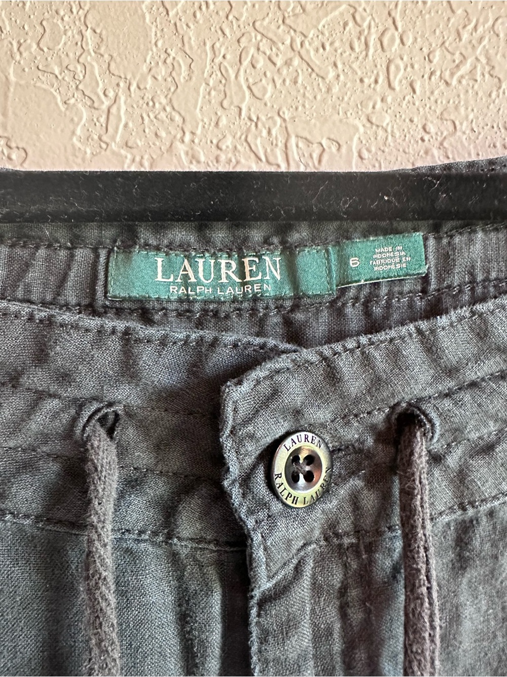 Lauren Ralph Lauren 100% linen Black Drawstring Pants - Picture 2 of 6